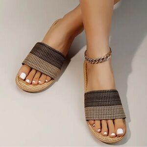 Linen Sole Slippers, Outdoor Beach Party Vacation Slip-Ons